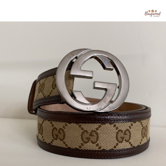 Authentic GUCCI Brown Monogram Canvas Silver Interlocking G Buckle Belt 75/30 - Picture 12 of 13